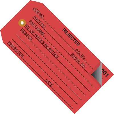 MH-USA 4 3/4 x 2 3/8" - "Rejected" Inspection Tags 2 Part - Numbered 000 - 499 (500/Case)
