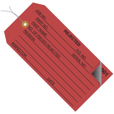 MH-USA 4 3/4 x 2 3/8" - "Rejected" Inspection Tags 2 Part - Numbered 000 - 499 - Pre-Wired (500/Case)