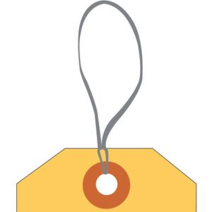 A gray string with a yellow tag and a red-reinforced hole, similar to the MH-USA 9 Elastic Loop (1000/Case), gracefully arches above. The top corners of this distinctive design have subtle bevels for added style.