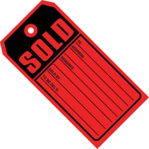 The MH-USA 4 3/4 x 2 3/8 Sold Tags in red and black are made of durable 10-point card stock. They feature sections labeled To, Address, Remarks, Sold By, and To Be Deld. Ideal for documentation, they are sold in convenient cases of 1000.