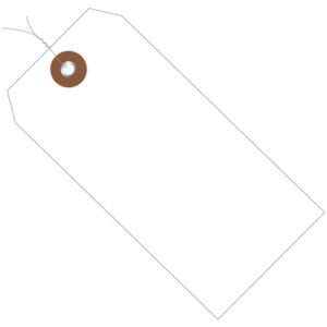 The MH-USA 4 3/4 x 2 3/8 White Plastic Shipping Tags feature a clean design with a small brown reinforced hole at the top and come pre-wired. Sold in cases of 100 for your convenience.
