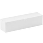 The MH-USA 12 x 3 x 3 White Gift Box, with a closed lid, is featured diagonally against a plain white background, highlighting its smooth surfaces. Its part of a set of 100 per case.