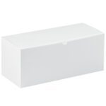 A plain white rectangular cardboard box from the MH-USA 15 x 7 x 7 White Gift Boxes (50/Case) is shown with its lid closed against a white background.