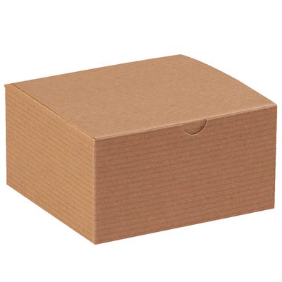 GB553K.jpg A 5 x 5 x 3 closed, plain brown Kraft Gift Box from our 100/Case collection sits against a white background with a tuck-in flap, appearing sturdy and perfect for packaging or storage needs.