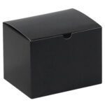 The MH-USA 6 x 4 1/2 x 4 1/2 Black Gloss Gift Box is displayed against a white background, highlighting its elegant design.