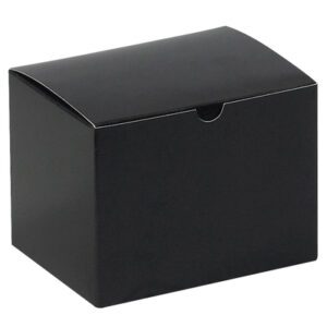 The MH-USA 6 x 4 1/2 x 4 1/2 Black Gloss Gift Box is displayed against a white background, highlighting its elegant design.