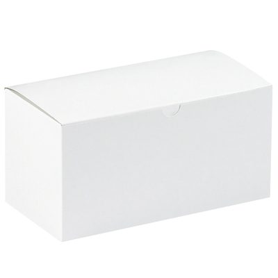 GB944.jpg The MH-USA 9 x 4 1/2 x 4 1/2 white gift box, included in a case of 100, features a simple tab closure and elegant design against a white backdrop, making it perfect for any occasion.