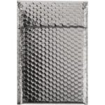 The MH-USA 7 1/2 x 11 Silver Glamour Bubble Mailers, sold in a case of 72, have a hexagonal textured surface and metallic finish for stylish and protective mailing.