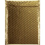 The MH-USA 9 x 11 1/2 Gold Glamour Bubble Mailers (100/Case) feature a dazzling honeycomb pattern and shiny finish, with a visible top flap for protective item shipping, making them the stylish choice for reliable mailing solutions.
