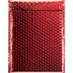 The MH-USA 9 x 11 1/2 Red Glamour Bubble Mailers (100/Case) have a shiny, textured surface with a captivating honeycomb pattern, closed design, and reflective finish, giving each package metallic allure.