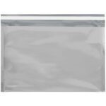 A transparent resealable plastic bag with a white closure strip, ideal for storage and organization. Its plain appearance emphasizes its simplicity and functionality, similar to the stylish MH-USA 9 1/2 x 12 3/4 Silver Metallic Glamour Mailers (250/Case).