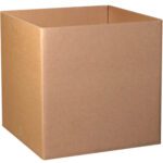 A plain brown cardboard box, unmarked and open, similar to the sturdy MH-USA 36 x 36 x 36 Triple Wall Gaylord Bottoms (5/Bundle), is placed on a white background.