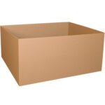 A large brown open-top cardboard box labeled as MH-USA 48 x 40 x 24 Gaylord Bottom (5/Bundle) is set against a white background, angled slightly to showcase its depth and sturdy build.