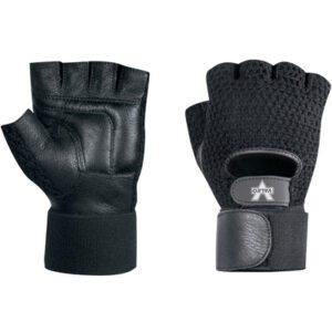 MH-USA Mesh Material Handling Fingerless Gloves feature padded palms, textured grip, a mesh design with brand label, and adjustable wrist straps. Ideal for material handling, these large gloves come in a 2 pair/case package.