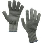 These large Handguard II® gloves, gray with blue trim, feature a ribbed texture and offer style and protection. They are presented palm side up in a flat layout. (4 Each/Case).