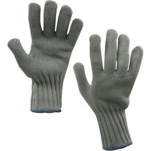 These large Handguard II® gloves, gray with blue trim, feature a ribbed texture and offer style and protection. They are presented palm side up in a flat layout. (4 Each/Case).