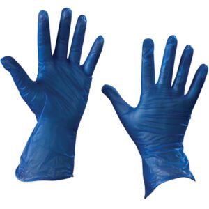 Two MH-USA Vinyl Gloves - Small, shown on a white background with one glove palm-side up and the other palm-side down, resemble a pair of hands.
