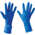 Displayed against a pristine white background, two MH-USA Latex Industrial Gloves are showcased—one showing the front and the other the back. These Xlarge gloves are powder-free with an extended cuff for durability and industrial protection.