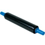 This 20 x 120 Gauge x 800 Black Goodwrappers® UVI Stretch Wrap, featuring blue plastic handles, offers reliable wrapping and securing of items. Comes in a case of four rolls.