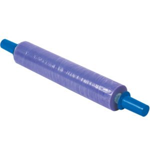 The 20 x 80 Gauge x 1000 Goodwrappers® Premium Stretch Wrap, sold as a case of four and featuring blue handles for easy use, securely wraps items with its tightly coiled design.