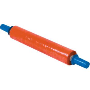 A 20 x 80 Gauge x 1000 roll of Orange Goodwrappers® stretch wrap with handles on both ends, ideal for wrapping and securing items. Sold in a pack of four.