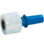 The 3 x 120 Gauge x 650 Goodwrappers® Bundling Stretch Wrap, supplied in a case of 18 rolls, features a blue plastic handle for easy packaging. The clear film on a sturdy cardboard core ensures secure bundling and smooth application.
