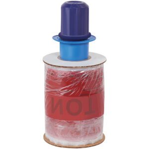 A roll of Goodwrappers® Identi-Wrap, labeled DO NOT DOUBLE STACK, measuring 5 x 80 Gauge x 500, with a blue dispenser cap, is partially covered in clear plastic.