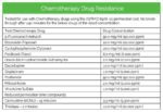 A table titled Chemotherapy Drug Resistance” lists several drugs, their common names, and drug concentrations used in a permeability test. It indicates no breakthrough after 240 minutes for given concentrations.