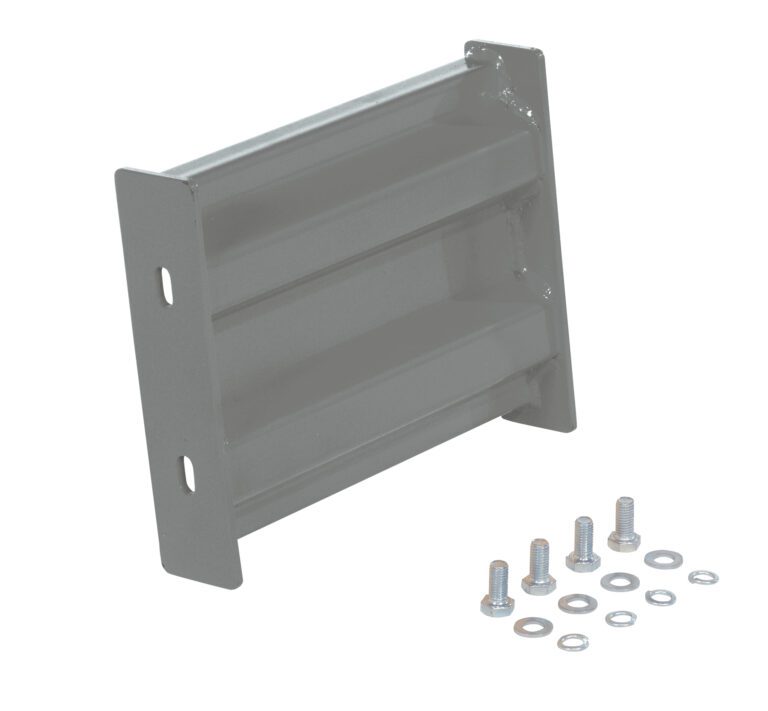 GR-F2R-BO-1-GYSG_A.jpg The gray metal bracket with a semi-gloss finish looks like the Vestil Bolt-On Style Guard Rail 1 Ft Gray Semi Gloss and has two horizontal slots with mounting holes on each side, plus neatly arranged screws, nuts, and washers on a plain white background.