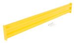 The Vestil Bolt-On Style Guard Rail 10 Ft Yellow is a metal support beam with grooves and flat ends, including bolts and washers for secure assembly.