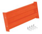 The Vestil Bolt-On Style Guard Rail 2 Ft Orange features horizontal grooves with bolts and washers on the right side.