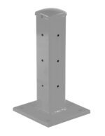 The Vestil Rigid Tube Post 18 In Bolt-On Style Silver Lining is a gray, 18-inch metal square with a flat base and rounded top. It features vertical holes and four boltholes for mounting, ideal for structural use. Its silver lining enhances its industrial appeal.