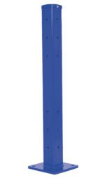 The Vestil Rigid Tube Post 42 In Bolt-On Style Blue is a tall metal post with numerous small holes and a sturdy square base.