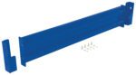 The Vestil Drop-In Style Guard Rail 5 Ft Blue features a metal beam with two side brackets. Six screws and washers are included, ideal for shelving or structural support, showcased against a white background.