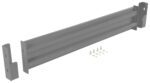 The gray metal bracket for the Vestil Drop-In Style Guard Rail 5 Ft Gray Semi Gloss has three parallel ridges, mounting plates on each end, and includes six bolts, washers, and nuts for easy assembly.