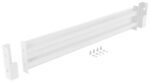 A white sliding door track kit with brackets and mounting screws on a white background complements the Vestil Drop-In Style Guard Rail 5 Ft White, featuring two rails and all necessary installation hardware.