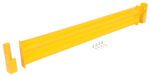 The Vestil Drop-In Style Guard Rail 6 Ft Yellow is set against a white background, accompanied by two sturdy support brackets, eight screws, and washers.