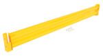 The Vestil Drop-In Style Guard Rail 8 Ft Yellow includes a metal crossbar, mounting brackets, bolts, and washers; shown on a white background.
