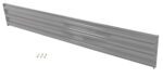 A diagonally shown gray metal panel with a ribbed design resembles the Vestil Bolt-On Style Guard Rail 10 Ft Gray Semi Gloss. Four small metal screws near the semi-gloss finish indicate easy installation.