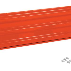 An orange drawer front panel reminiscent of the Vestil Bolt-On Style Guard Rail 5 Ft Orange is displayed with screws neatly arranged below on a white background.