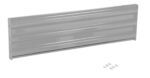 The Vestil Bolt-On Style Guard Rail, 5 Ft Silver, is a gray metal strip with horizontal ridges, holes for mounting at the ends, and comes with screws. Its likely used as part of a larger structure for support or reinforcement.