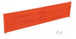 The Vestil Bolt-On Style Guard Rail 6 Ft Orange, with its ribbed design, is shown frontally against a white background. Six screws accompany the striking guard rail, ready for assembly.