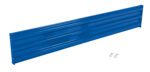 A long blue metal shelf with ribbed texture and slightly bent edges, similar to the durable Vestil Bolt-On Style Guard Rail 9 Ft Blue, includes a small screw set.