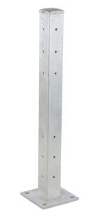 The Vestil Rigid Tube Post 42 In Bolt-On Style Galvanized features a flat base and multiple mounting holes to support or secure structural components, offering enhanced durability with its galvanized finish.