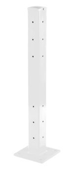 The Vestil Rigid Tube Post 42 In Bolt-On Style White is a tall metal structure, rectangular in shape, and 42 inches high. It has evenly spaced holes on one side and stands securely on a square base.