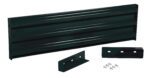 This set, similar to the Vestil Drop-In Style Guard Rail 5 Ft Black, includes a glossy green metal design with a long panel featuring horizontal grooves, two brackets with pre-drilled holes, and screws for easy assembly.