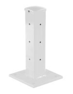 The Vestil Rigid Tube Post 18 In Drop-In Style White features a sturdy rectangular metal design with an 18-inch drop-in style, flat base, rounded top, and multiple side holes for mounting or support.