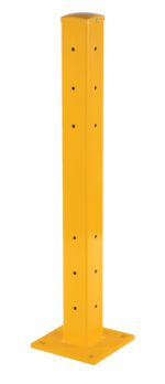 The Vestil Rigid Tube Post 42 In Drop-In Style Yellow features multiple holes and a square base, designed for easy anchoring, offering durable and reliable metal safety protection.