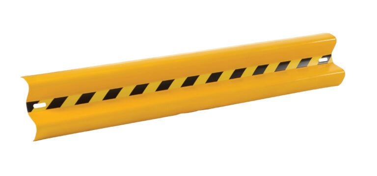GR-H2R-BO-4-YL_A.jpg The Vestil Guard Rail Straight Rail Yel 48 In is a vibrant yellow 48-inch rail with diagonal black stripes and holes on each end for secure mounting, ensuring strong safety and visibility.