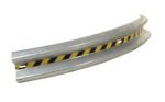 The Vestil Guard Rail Curved Rail Galv 96 In, with its sleek yellow and black warning stripe, offers a smooth reflective surface that enhances road safety with style and precision.